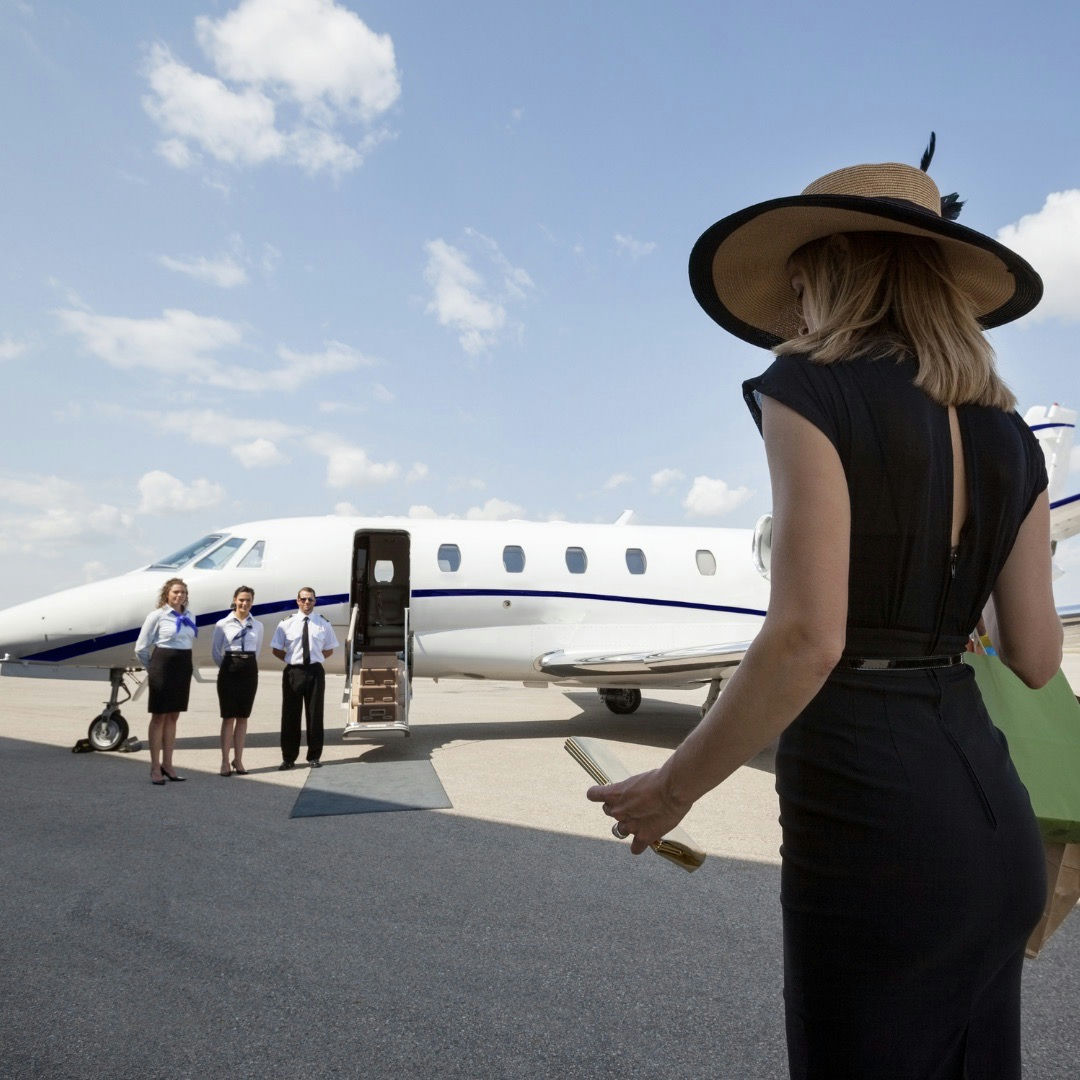 lady entering jet