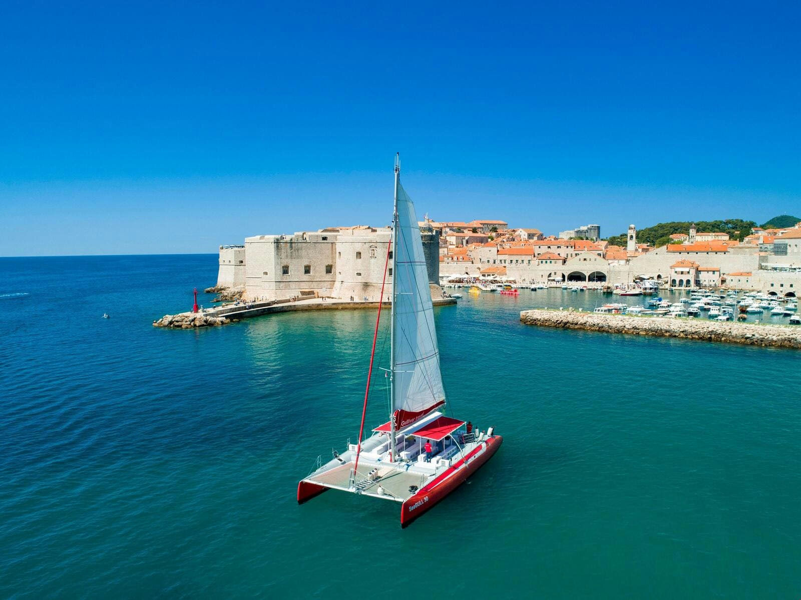 catamaran in front of dubrovnik old town